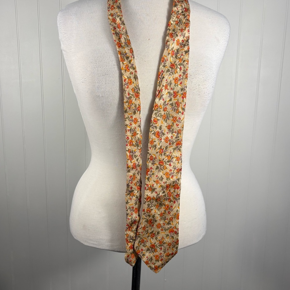 Lustre Silk Floral‎ Tie Beige Orange Vintage Style Necktie Pure Silk